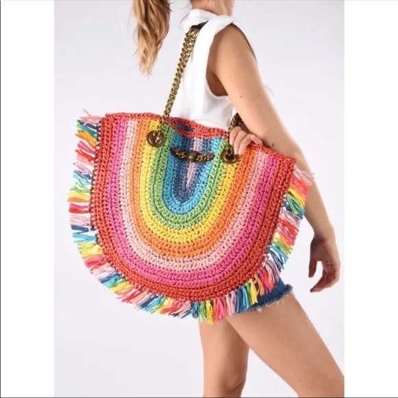 Kurt Geiger Bags New Kurt Geiger London Chelsea Raffia Tote Rainbow